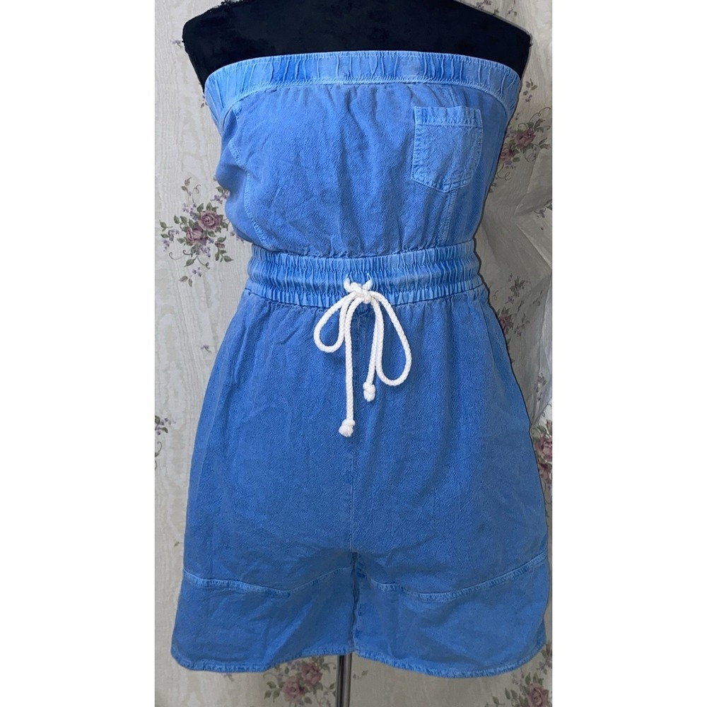 Free People Beach Strapless Akoi Romper Size Small Light Blue Color